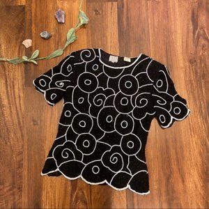 Sténay Vintage Beaded & Sequin Black Blouse